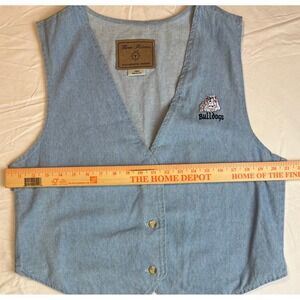 Vtg Three Rivers Authentic Denim Vest Large Bulldogs Embroidered Light Wash 90s